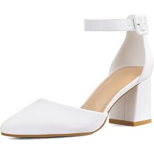 Mysoft Womens Size 10W White Faux Leather Pointy Toe 3" Heel Ankle Strap Shoes